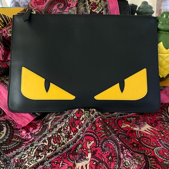 Fendi Black and Yellow Monster Clutch - Picture 1 of 11